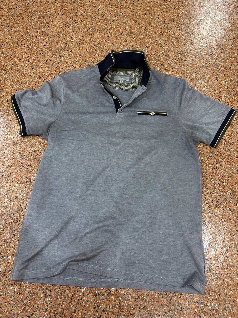 Ted Baker Men's Gray Polo with Navy & Cream Trim